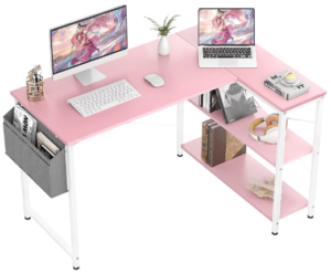 pink l shaped desk