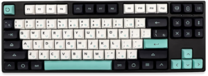 navy, cyan and white keycaps with Japanese legends